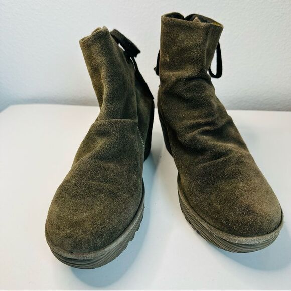 Fly London Brown Green Suede Tie Back Booties Size 39 (8.5) - Picture 3 of 6